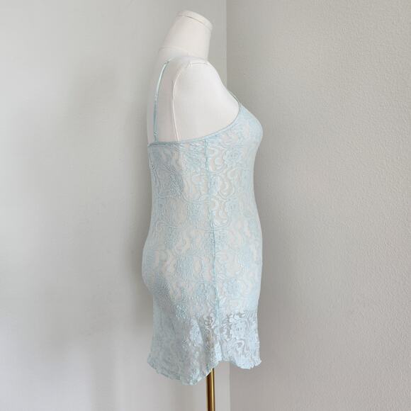 Vintage Y2K Cinema Etoile Blue Lace Slip Dress Stretch Bodycon Lace Up Side M - Picture 7 of 9